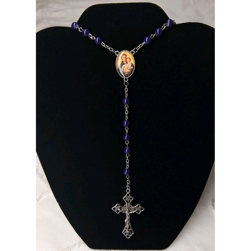 Vintage Rosary Patron Saint Of Fisherman St Andrew Purple Glass Beads